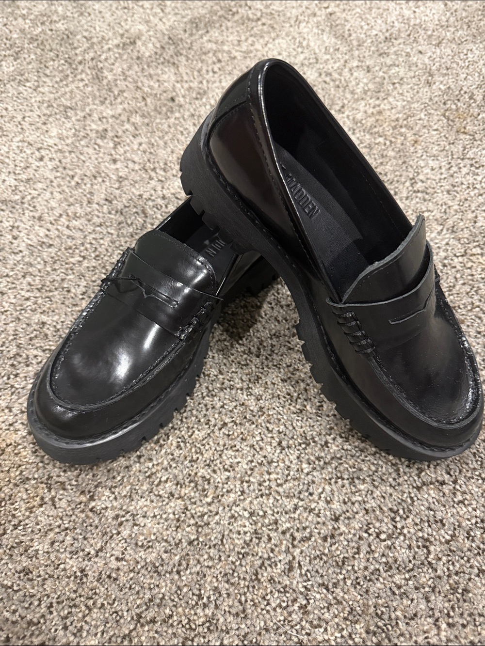 Steve Madden Black Chunky Lug Penny Loafers
